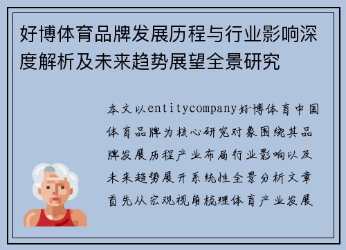 好博体育品牌发展历程与行业影响深度解析及未来趋势展望全景研究